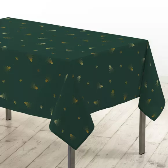 NAPPE RECTANGLE 150 x 300 CM POLYESTER IMPRIME METALLISE SAPIN VERT/OR