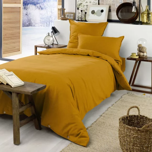 Drap housse flanelle de coton (90 x 200 cm) Nina Jaune ocre