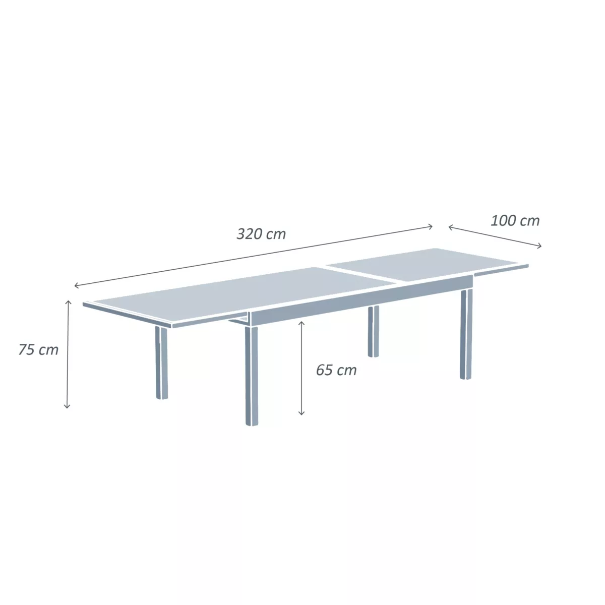 Table de jardin extensible 12 places en verre Murano (320 x 100 cm) - Anthracite 8