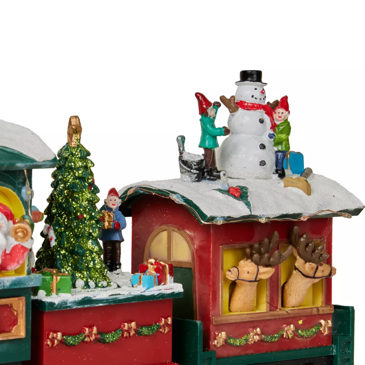 Tren de Navidad animado y musical (H38 cm) Papá Noel y sus Duendes bromistas Multicolor