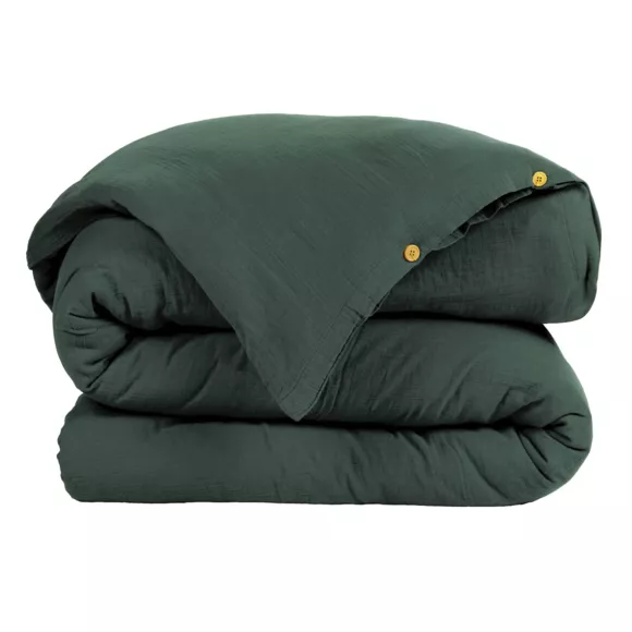 Bettbezug aus Baumwollgaze (140 x 200 cm) Gaïa Tannengrün