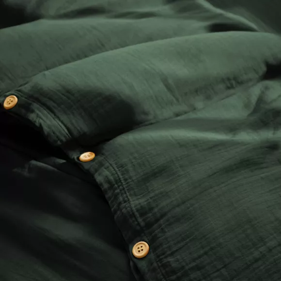 Baumwollgaze-Bettbezug (280 x 240 cm) Gaïa Tannengrün