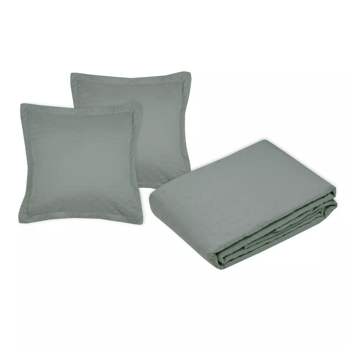 Colcha acolchada y dos fundas de almohada (260 x 240 cm) Cléo Verde salvia