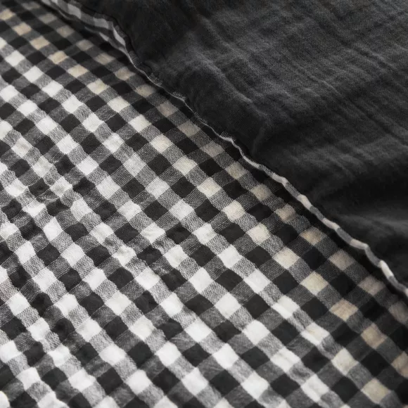 Baumwollgaze-Bettbezug (240 x 220 cm) Gaïa Vichy Schwarz