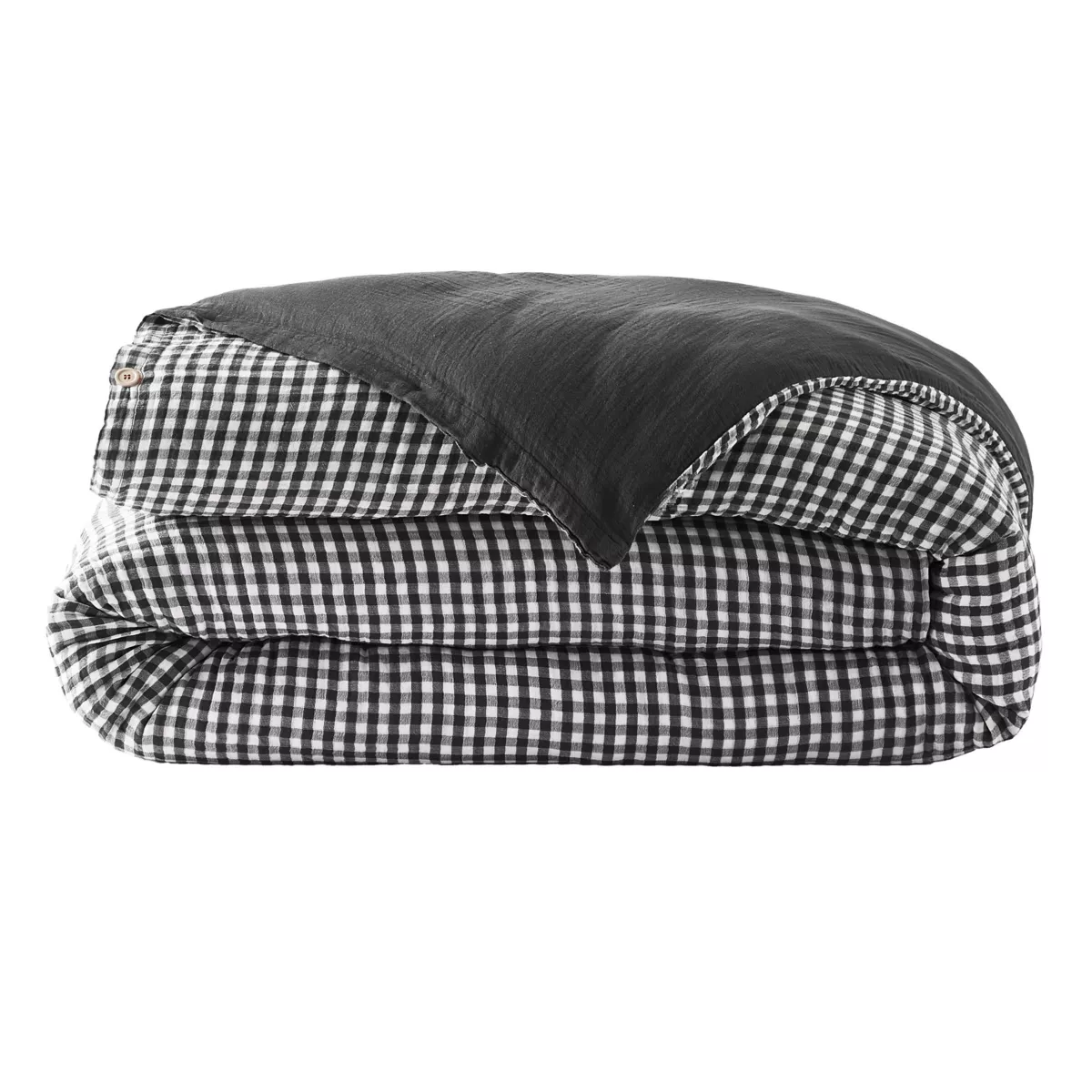 Housse de couette gaze de coton (280 x 240 cm) Gaïa vichy Noir