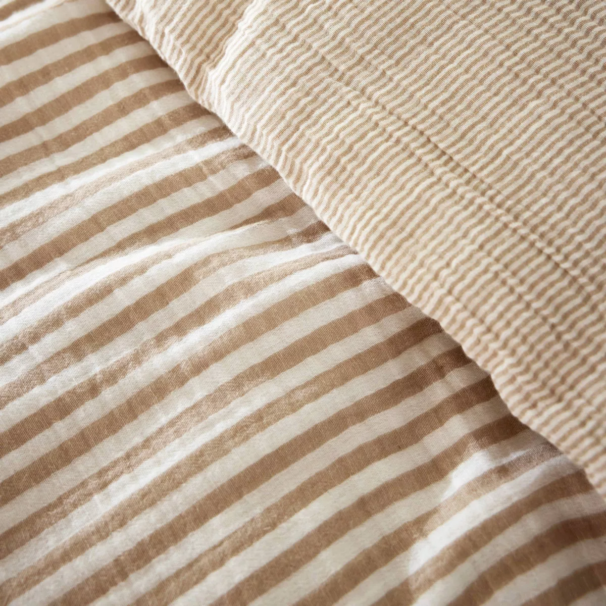 Bettbezug aus Baumwollgaze (240 x 220 cm) Gaïa Streifen Ficelle