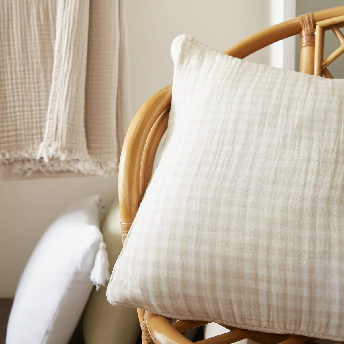 Cojín rectangular en gasa de algodón (40 x 60 cm) Vickie Beige