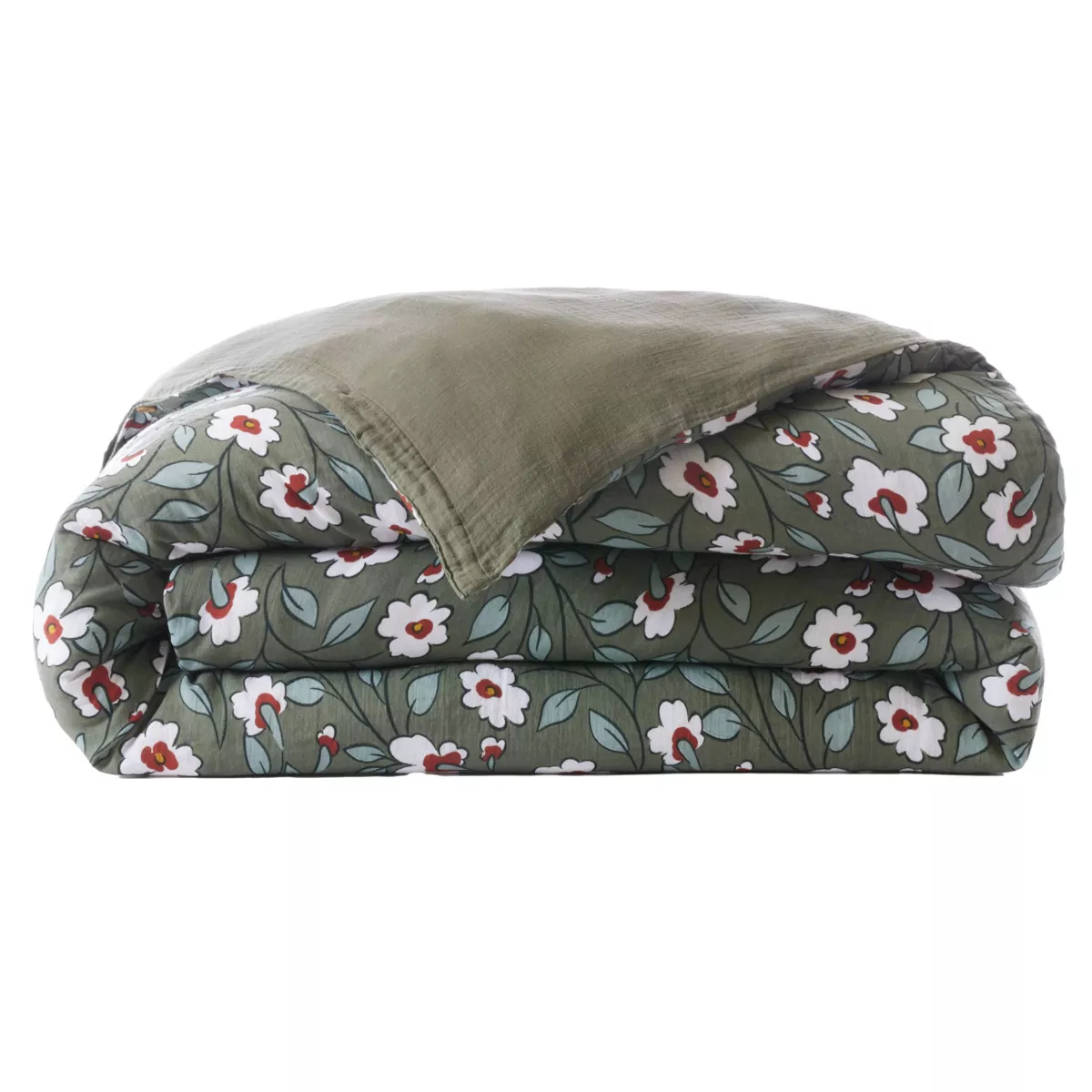 Housse de couette gaze de coton (140 x 200 cm) Gaïa marguerite Vert romarin