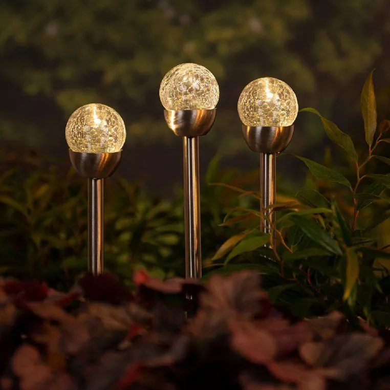 Lotto di 6 paletti da giardino solari Vetro effetto screpolato - Bianco caldo