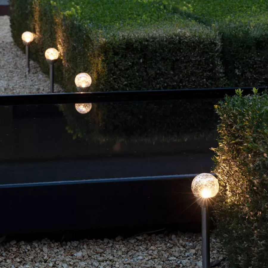 Lotto di 6 paletti da giardino solari Vetro effetto screpolato - Bianco caldo
