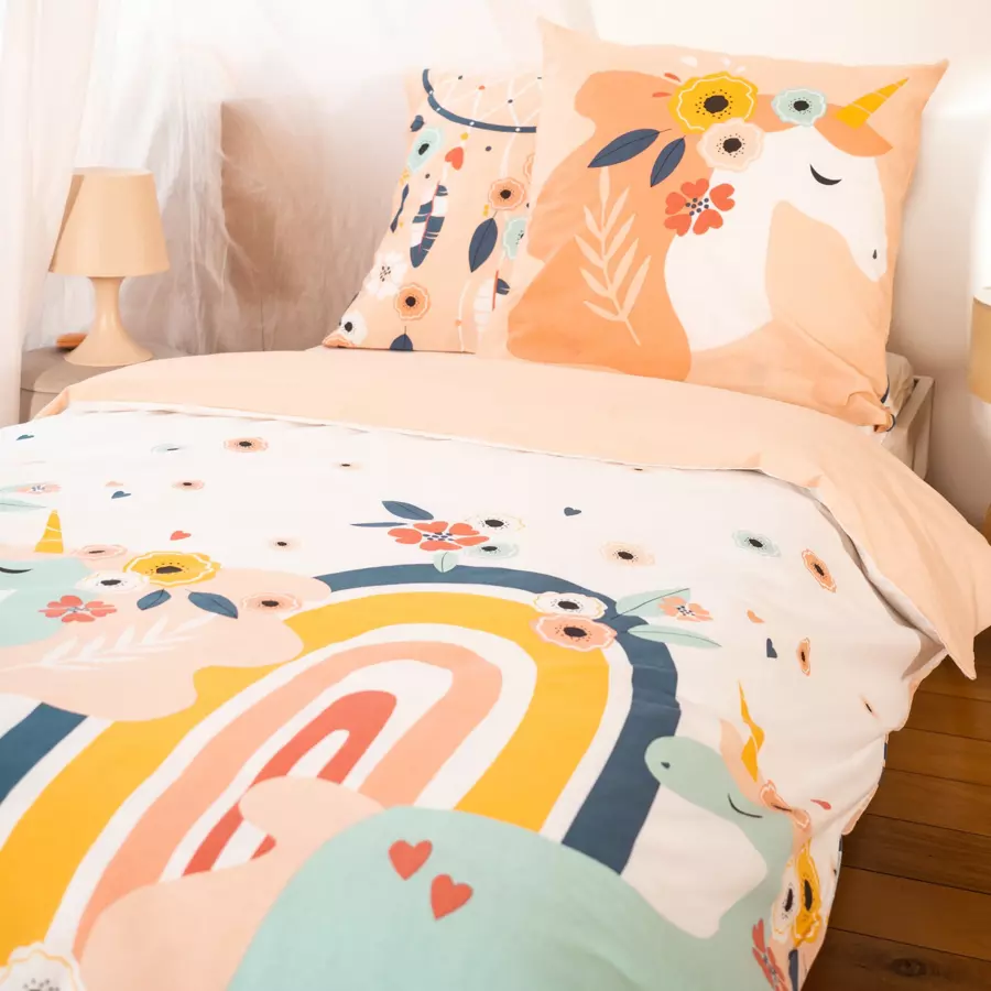 Funda nórdica y una funda de almohada de algodón (140 cm) Prunellia Rosa 5