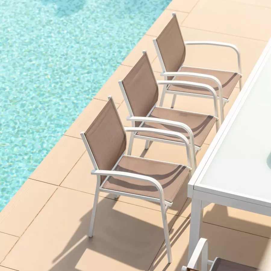 Silla de jardín con reposabrazos alu apilable Murano - Blanco / Topo 4