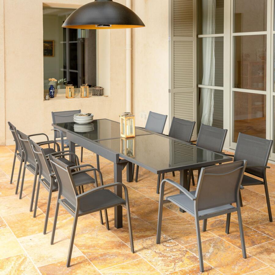 Table de jardin extensible 10 places en verre Murano (270 x 90 cm) - Anthracite 5