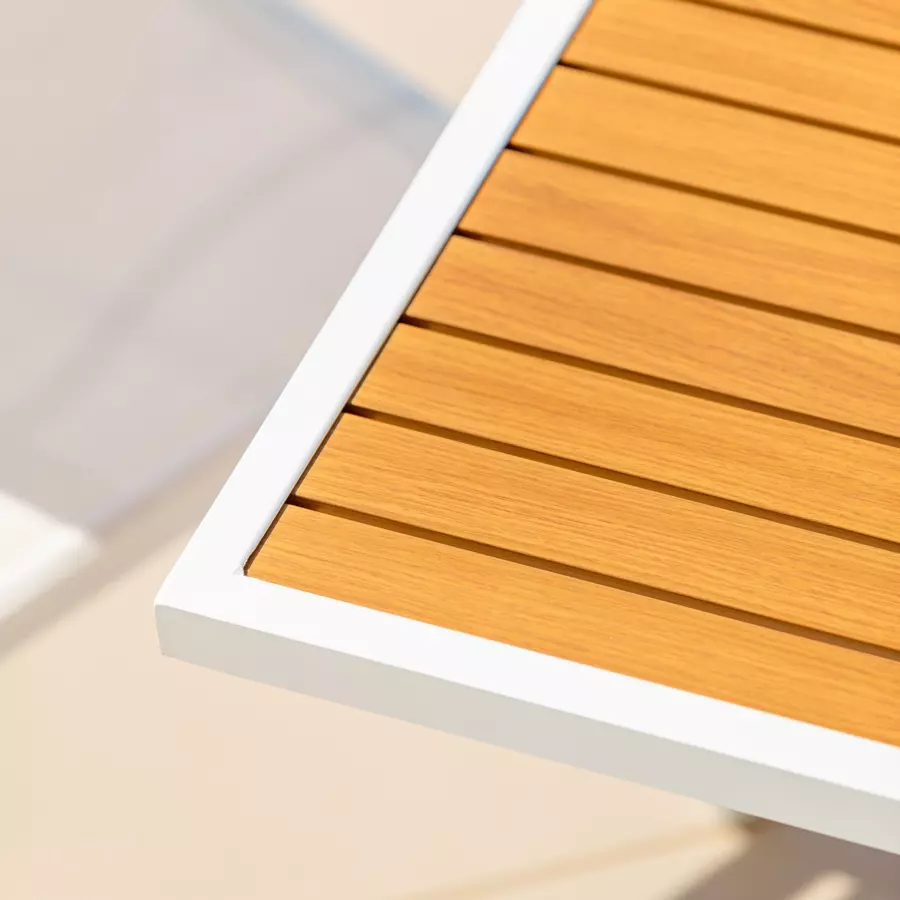 Mesa de jardín extensible 10 personas Aluminio efecto madera Murano (270 x 90 cm) - Blanca 5