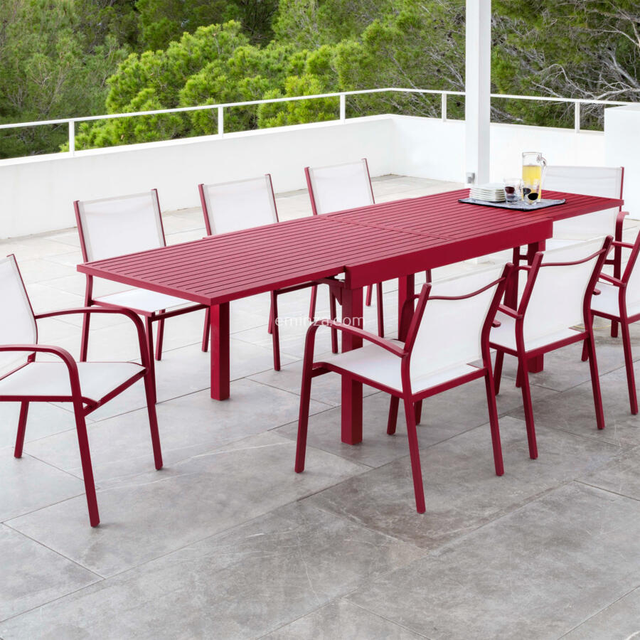 Rechteckiger Gartentisch ausziehbar Murano Aluminium (Bis zu 12 Pers.) - Rot 5