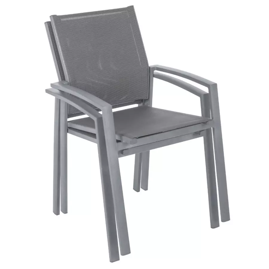 Silla de jardín apilable con reposabrazos aluminio Axiome - Gris sílex y gris cuarzo 5