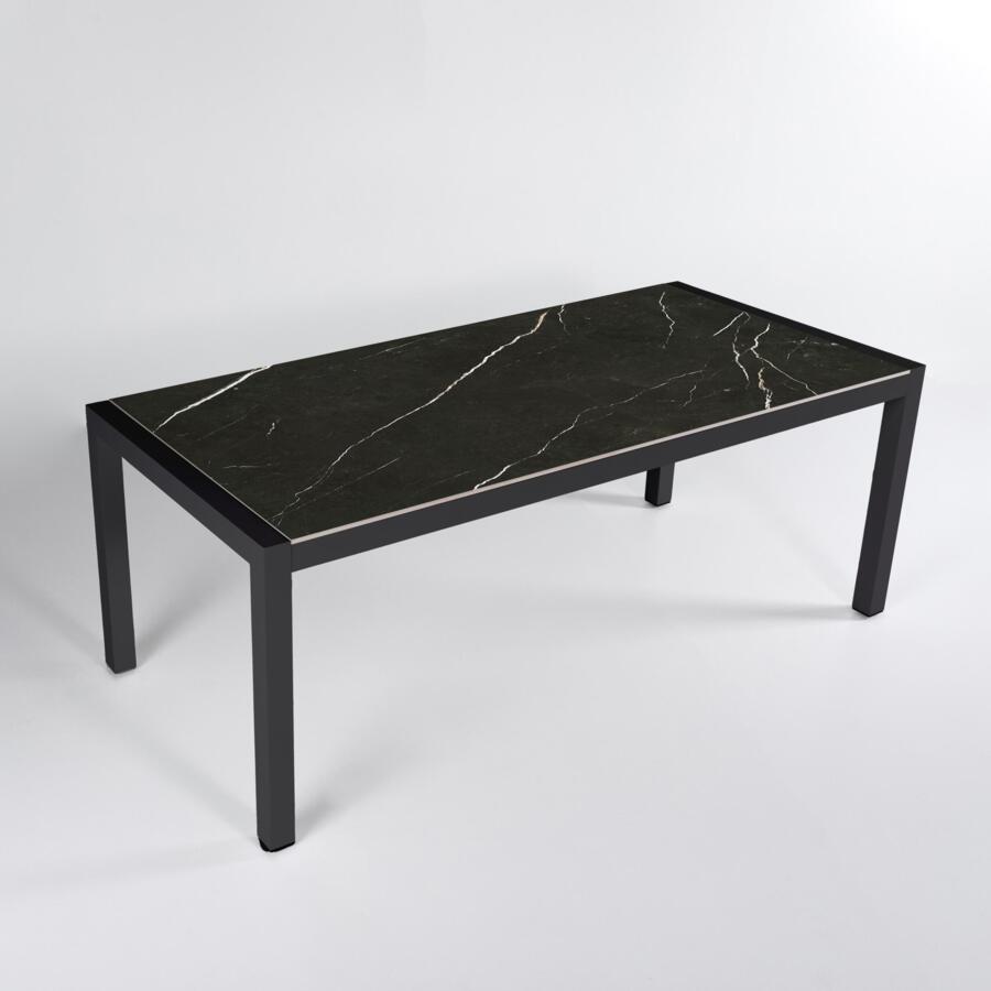 Tavolo da giardino 8 posti Alluminio/Ceramica Modena (180 x 90 cm) - Grigio antracite/Nero effetto marmo 5