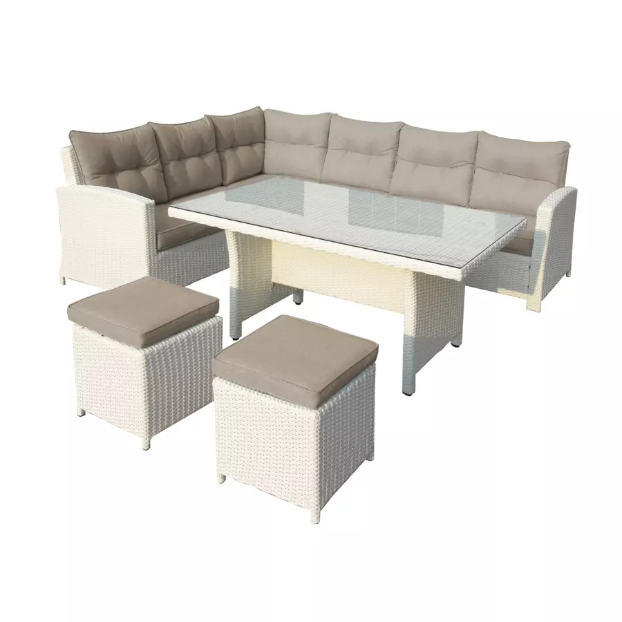 Salon de jardin d'angle Tivoli Blanc/Taupe - 7 places 5