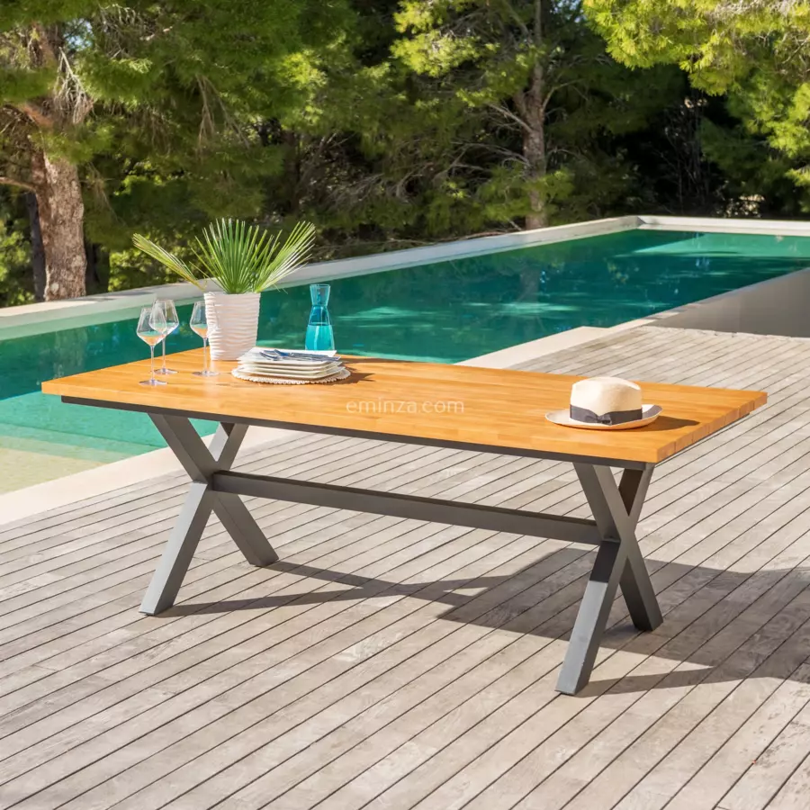 Mesa de jardín de aluminio/Teck Bali de 8 plazas (200 x 100 cm) - Gris antracita	 4
