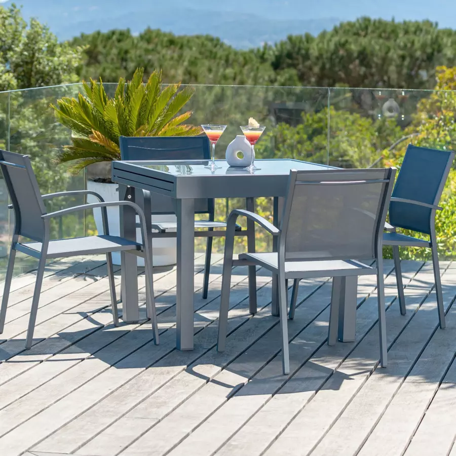 Tuintafel Murano uitschuifbaar met glasplaat, 8 personen  (180 x 90 cm) - Leigrijs 4