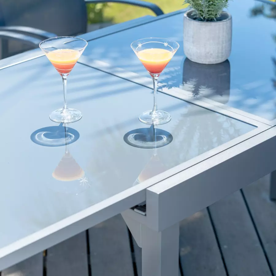 Tuintafel Murano uitschuifbaar met glasplaat, 8 personen  (180 x 90 cm) - Leigrijs 5