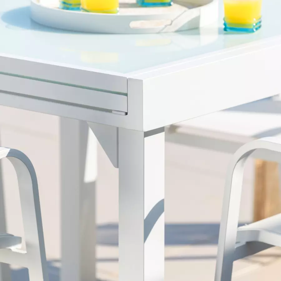 Mesa de jardín de vidrio extensible Murano (Hasta 8 pers.) - Blanco 5
