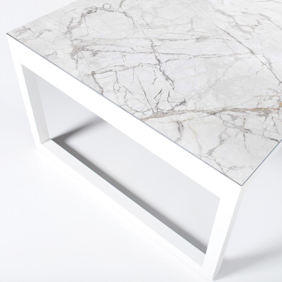 Tuintafel 12 zitplaatsen Aluminium/Keramiek Kore (260 x 120 cm) - Wit/gemarmerd wit 4