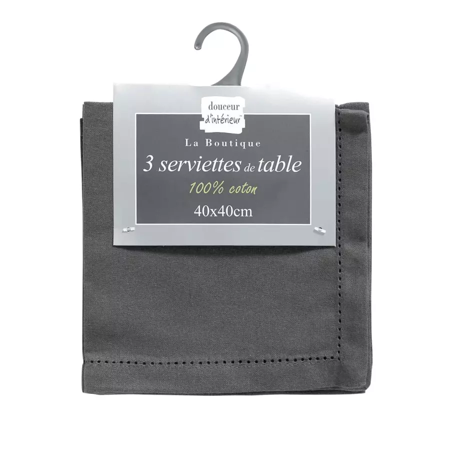 Lot de 3 serviettes coton Charline Gris anthracite 4