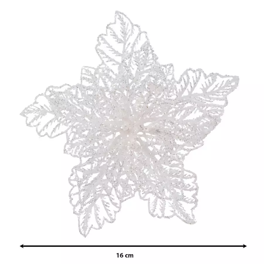 Poinsettia de Navidad brillos con clip Blanco 5