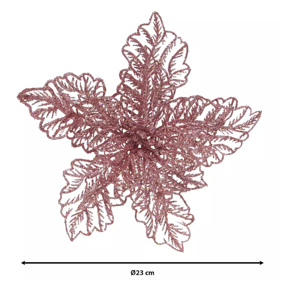Poinsettia de Navidad brillos con clip Rosa polvo 5
