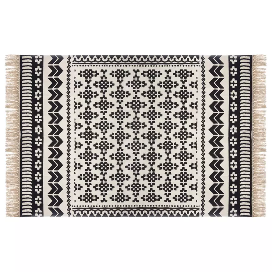 Tapis coton (170 cm) Delhi Noir et blanc 5