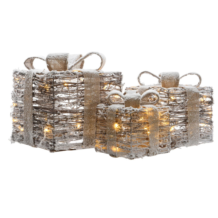 Set de 3 cadeaux ruban naturel à piles lumineux Blanc chaud 65 LED 4