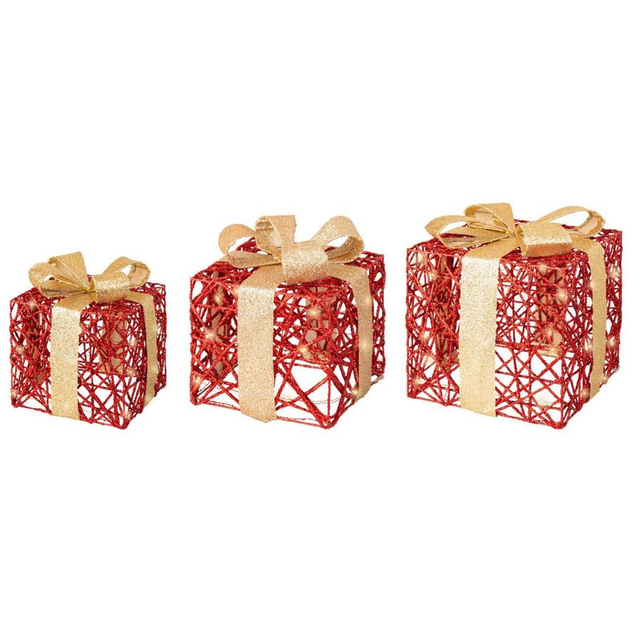 set de 3 regalos rojos a pilas con luz Blanco cálido 30 LED 4