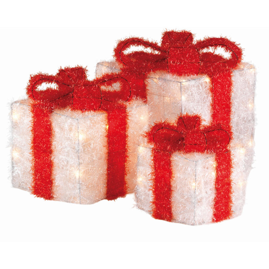 Set de 3 cadeaux à piles ruban rouge lumineux Blanc chaud 65 LED 5