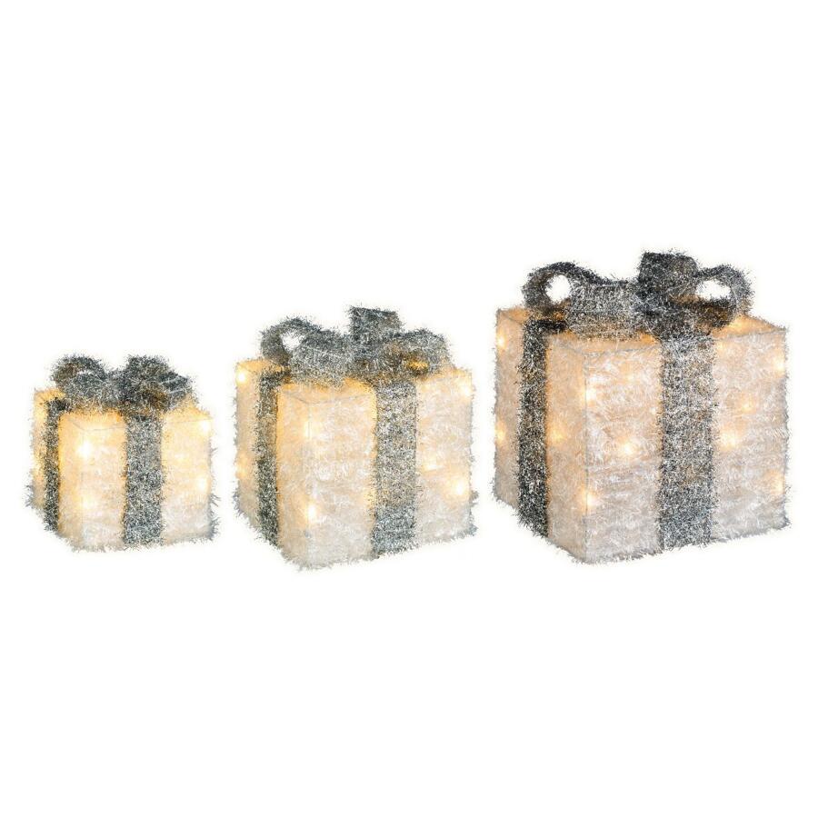 Set de 3 cadeaux ruban gris à piles lumineux Blanc chaud 65 LED 4