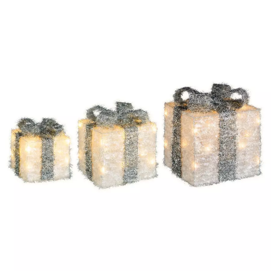 Set de 3 regalos cinta gris a pilas con luz Blanco cálido 65 LED 4
