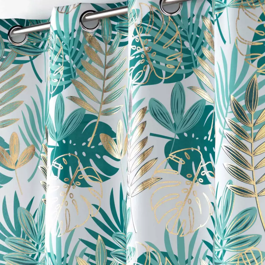 Cortina  semi-opaca(140 x 260 cm) Dorado nella Blanco y verde esmeralda 4