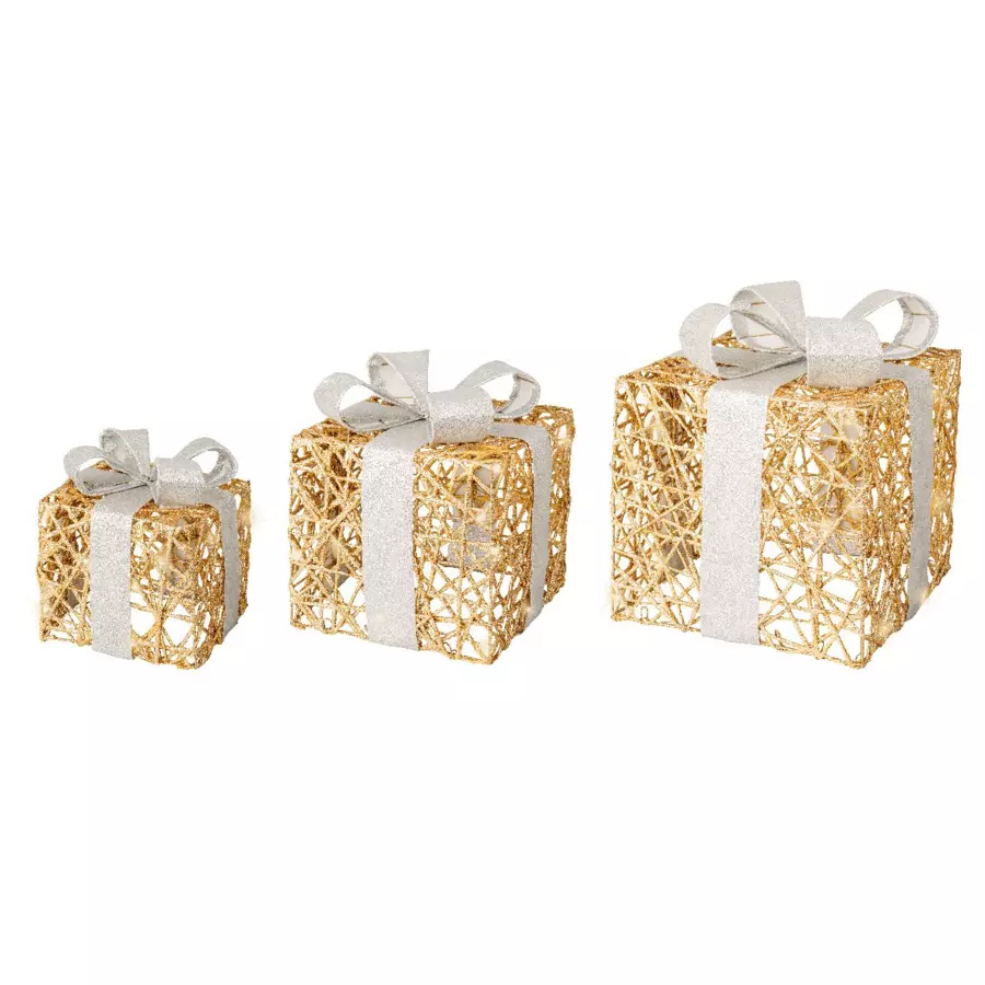 set de 3 regalos oro a pilas con luz Blanco cálido 30 LED 5
