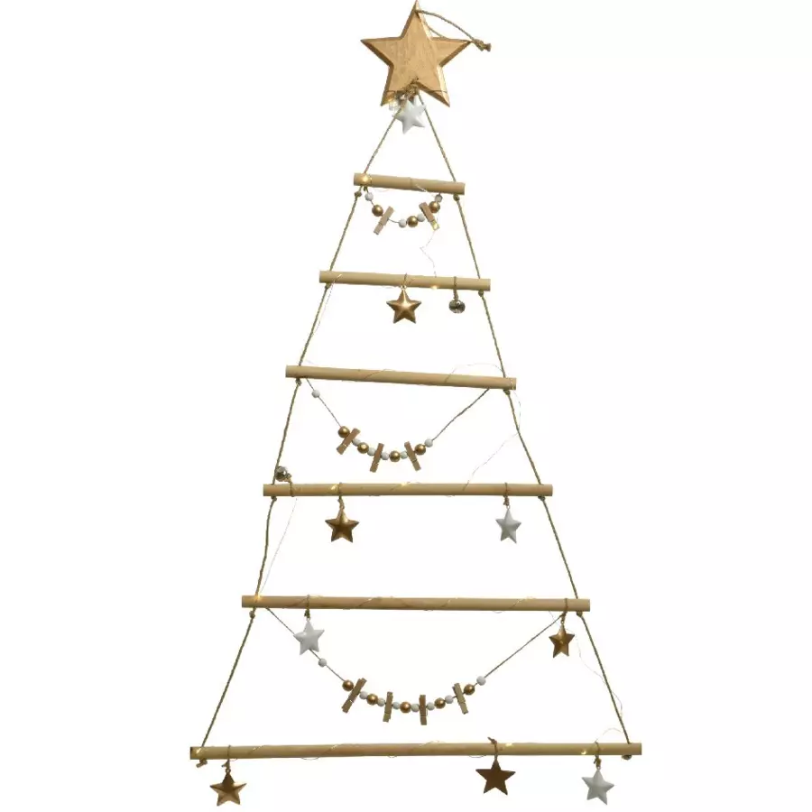 Sapin en bois Maeleen à piles illuminé Blanc chaud 4