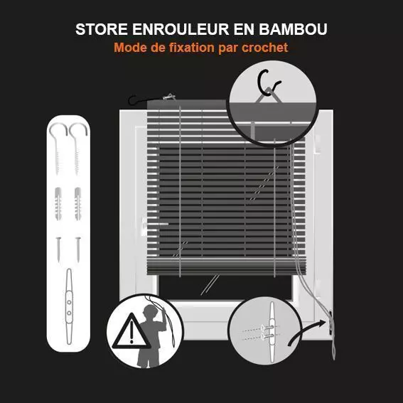 Store enrouleur à baguettes (60 x 180 cm) Bambou Chocolat 4