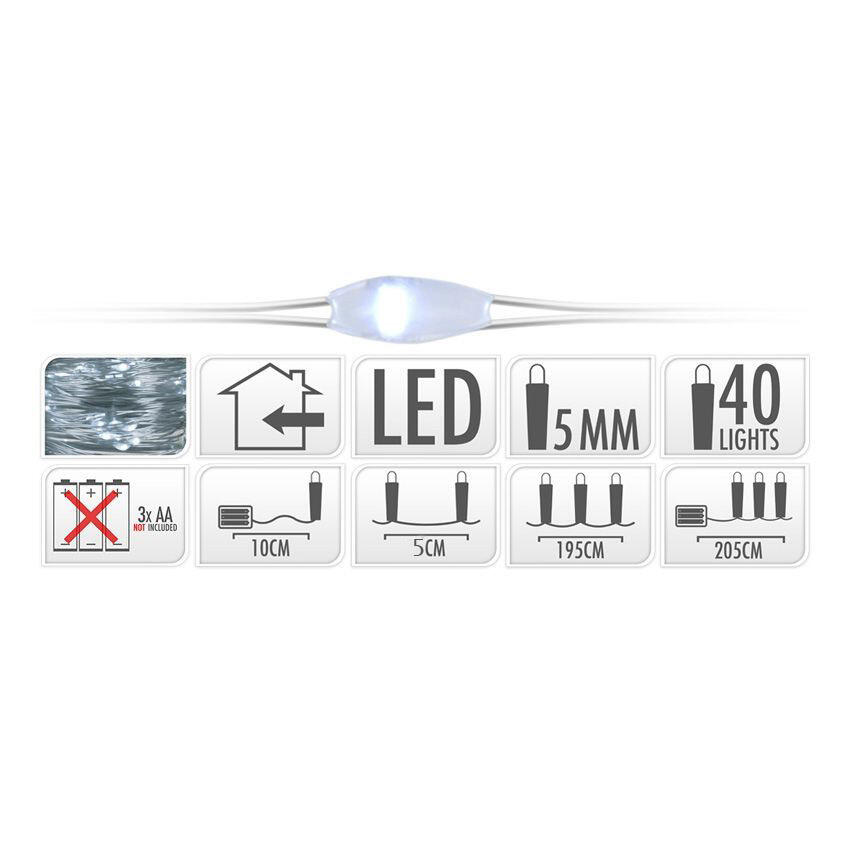 Guirlande lumineuse Micro LED 2 m Blanc froid 40 LED CA à piles 4