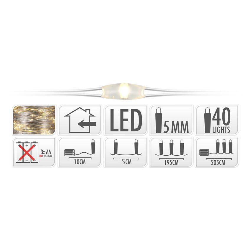 Luces de Navidad Micro LED 2 m Blanco cálido 40 LED CA à piles 4