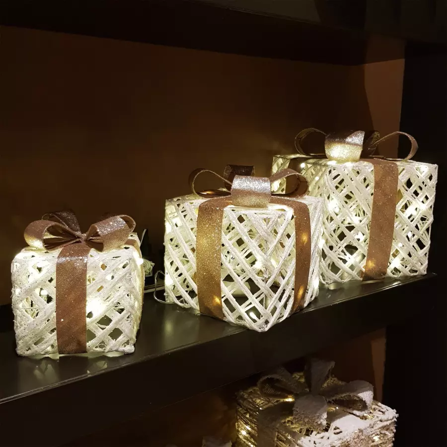 Lot de 3 cadeaux lumineux ajourés à piles Blanc chaud 65 LED 4