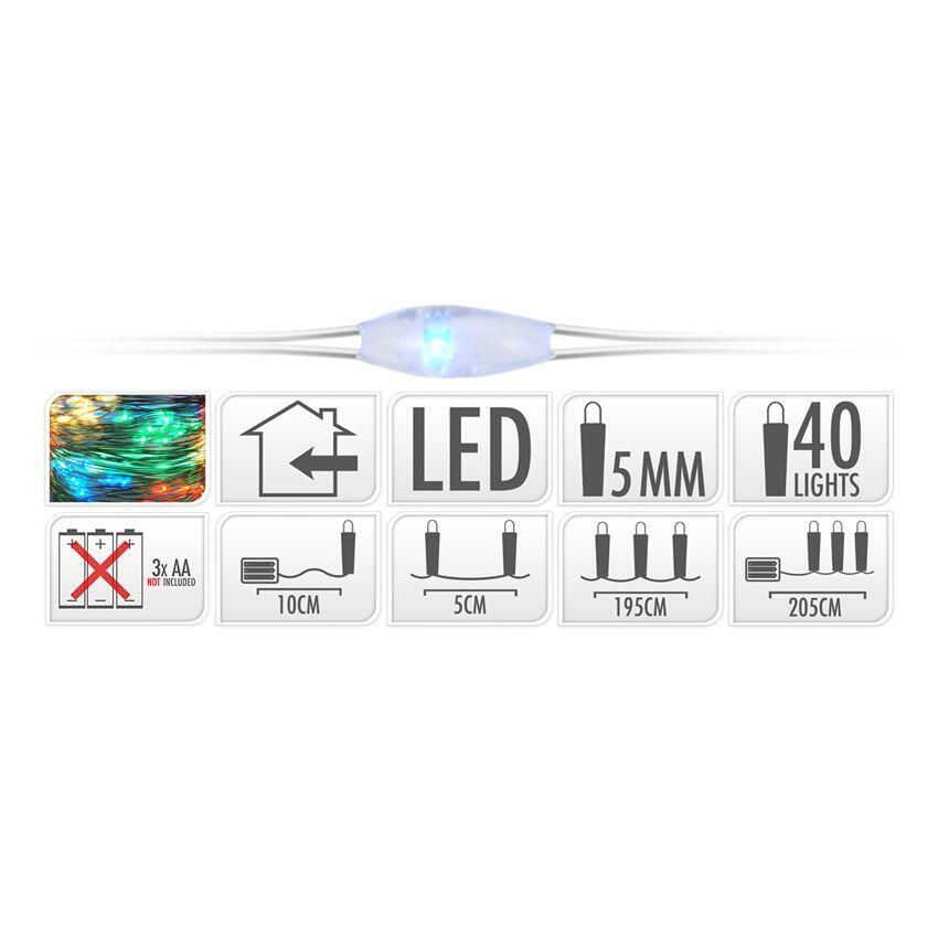 Micro-LED Lichterkette 2 m Mehrfarbig 40 LEDs Batteriebetrieben CA 4