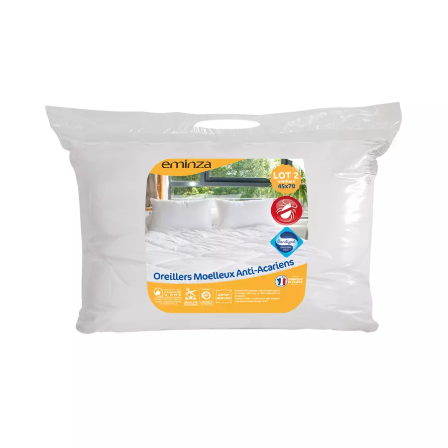 Lote de 2 fundas para almohadas rectangulares Mullidas anti-ácaros Blanco 4