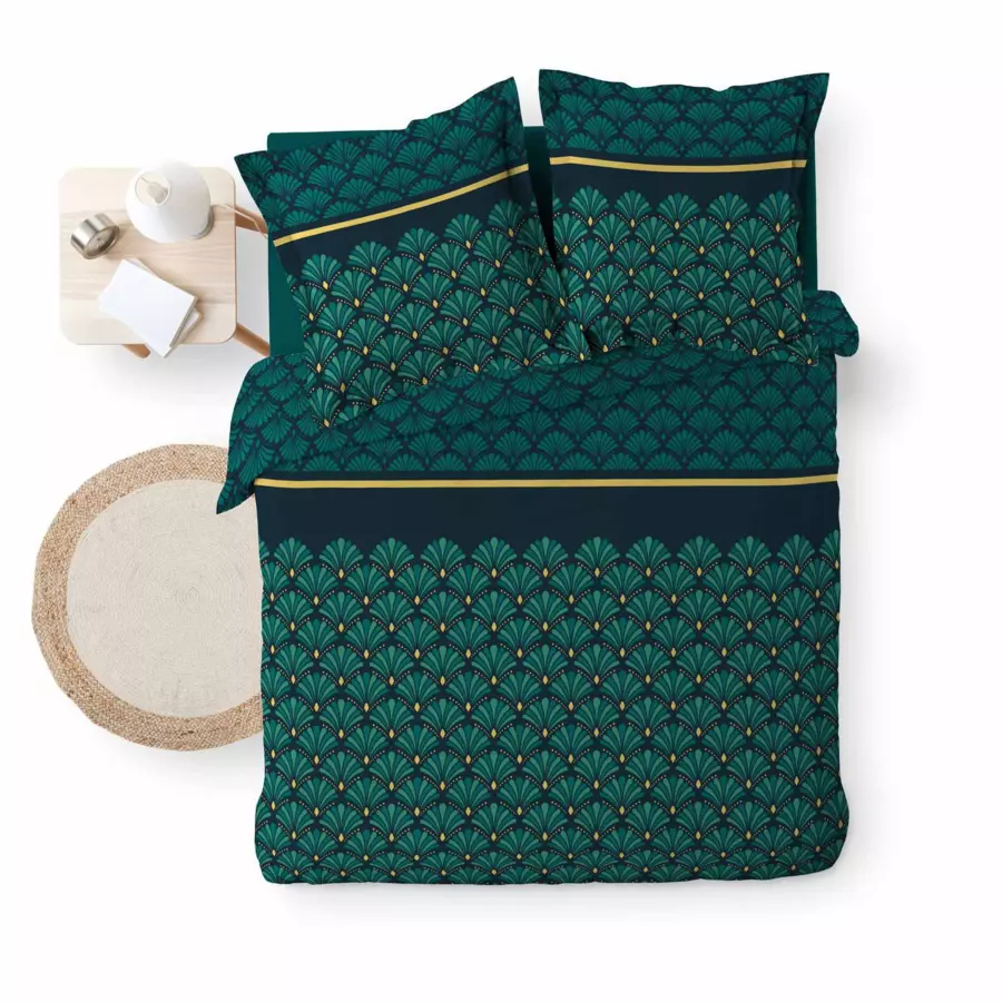 Housse de couette et deux taies coton (240 cm) Artchic Bleu canard 4