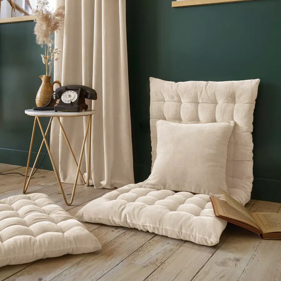 Coussin carré velours de coton (45 cm) César Beige pampa 5