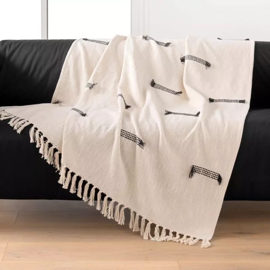 Plaid coton (150 cm) Juline Ecru