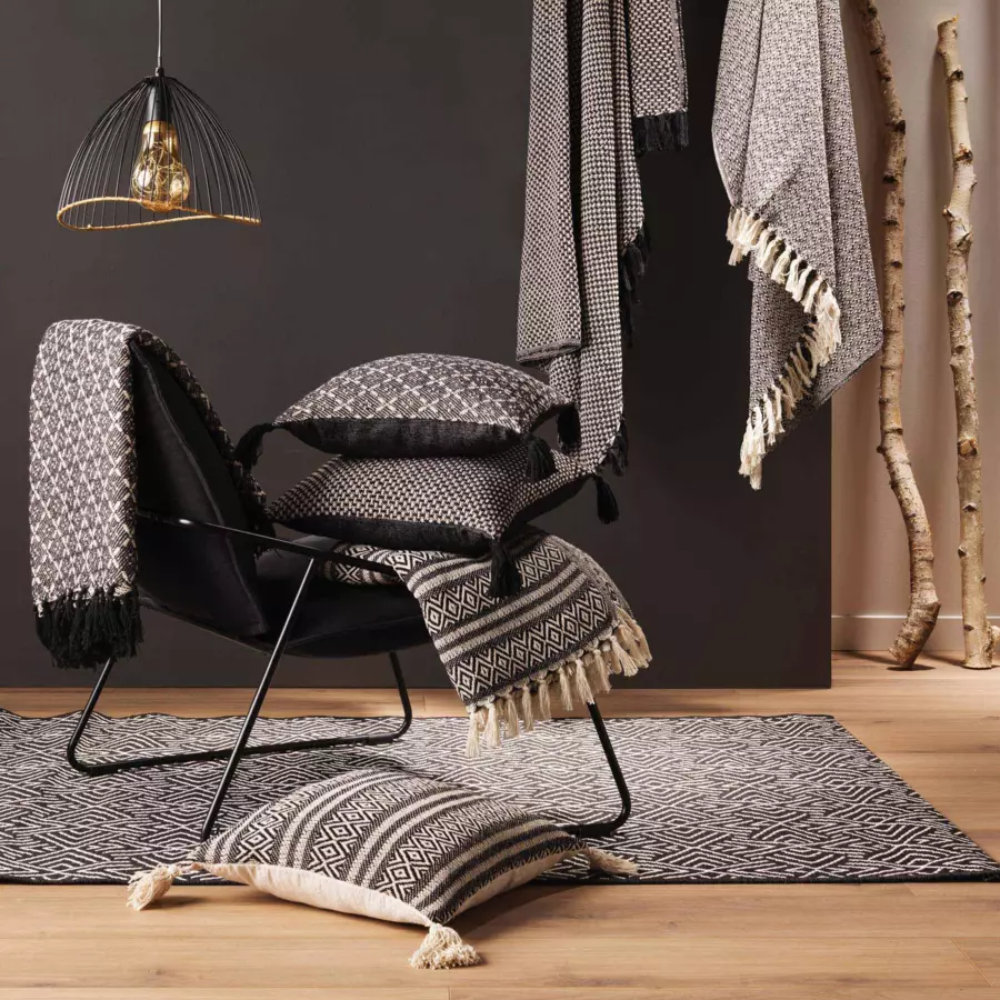 Plaid coton (150 cm) Janna Noir