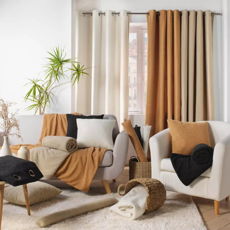 Manta con rizos (150 cm) Woly Beige